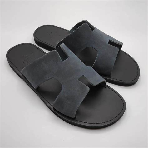 hermes men's slides|men's hermes label leather slides.